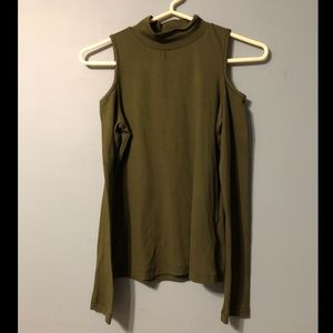 Olive Green Mock Turtleneck with Shoulder Cutouts